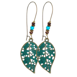 Bohemian Alloy <b>Drop</b> Earrings With Turquoise Inlay Plant Pattern For Women Fashion Jewelry - Product Image 5