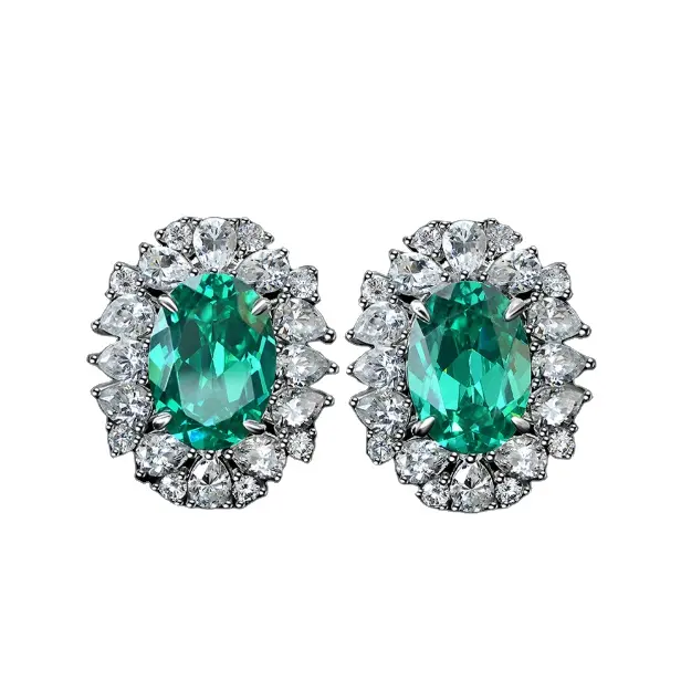Green Synthetic Cubic Zirconia Oval 10x14mm Classic Designs Gold Plated 925 Sterling Silver CZ Earrings Jewellery Wholesale