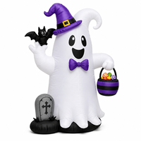 Fantôme gonflable d'Halloween avec chapeau de sorcière, chauve-souris, pierre tombale et seau à bonbons, gonflable pour l'extérieur, la cour, le jardin, la pelouse, les fêtes