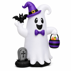 Fantôme gonflable <span class=keywords><strong>d</strong></span>'Halloween avec chapeau de sorcière, chauve-souris, pierre tombale et <span class=keywords><strong>seau</strong></span> à bonbons, gonflable pour l'extérieur, la cour, le jardin, la pelouse, les fêtes - Product Image 3