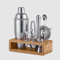 Creation Factory Kit de support en bois de bambou Offre Spéciale Barman Barware Set de shaker à cocktail en acier inoxydable Barman