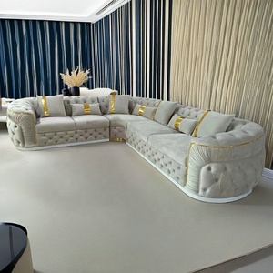 एल आकार सैलून सोफे असबाब के लिए गोल्डन स्टेनलेस स्टील के साथ गोल्डन स्टेनलेस स्टील के साथ विला लिविंग रूम गेस्टहाउस फर्नीचर - Product Image 6