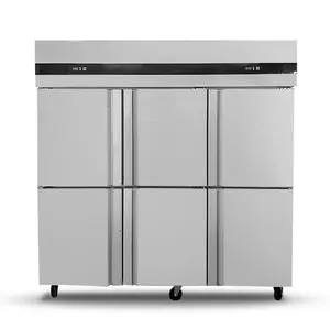 Toptan büyük kapasiteli yüksek kaliteli ücretsiz ayakta 6 kapı soğutma ekipmanları ticari süpermarket mutfak buzdolabı
