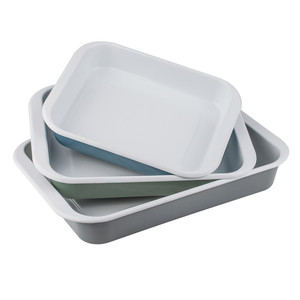 42cm Restaurant Enamelware Roasting Pan Classic Rectangular Personalized logo Enamel <strong>Hamburger</strong> Serve <strong>Baking</strong> Tray with Black Rim - Product Image 3