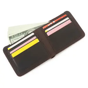 ya269 Custom Logo Cow Leather Mens Wallet Short Vintage Wallets for America Guy Gift