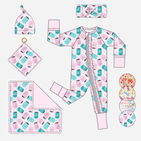 Linkme Pasen Dag Op Maat Ontworpen Babykleding Geprinte Rits Pyjama's Superzachte Bamboe Kleding All-over Print Mystery Box