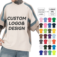T-shirt à manches courtes unisexe personnalisé avec logo, style hip-hop, sérigraphie, épaules tombantes, col rond, empiècements raglan, coton élasthanne, coupe classique