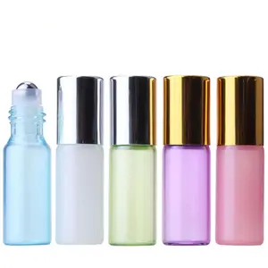 Botella de rodillo con tapa de plata/oro para <span class=keywords><strong>perfume</strong></span>/aceite esencial, 5ml, <span class=keywords><strong>perla</strong></span>, verde, azul, blanco, Morado, <span class=keywords><strong>Rosa</strong></span>, dorado - Product Image 1