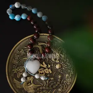 MN44275 Natural Gemstone Howlite Sandalwood Beaded Wrist Mala With Heart Shape Charm Bracelet Spiritual Mantra Jewelry Gift