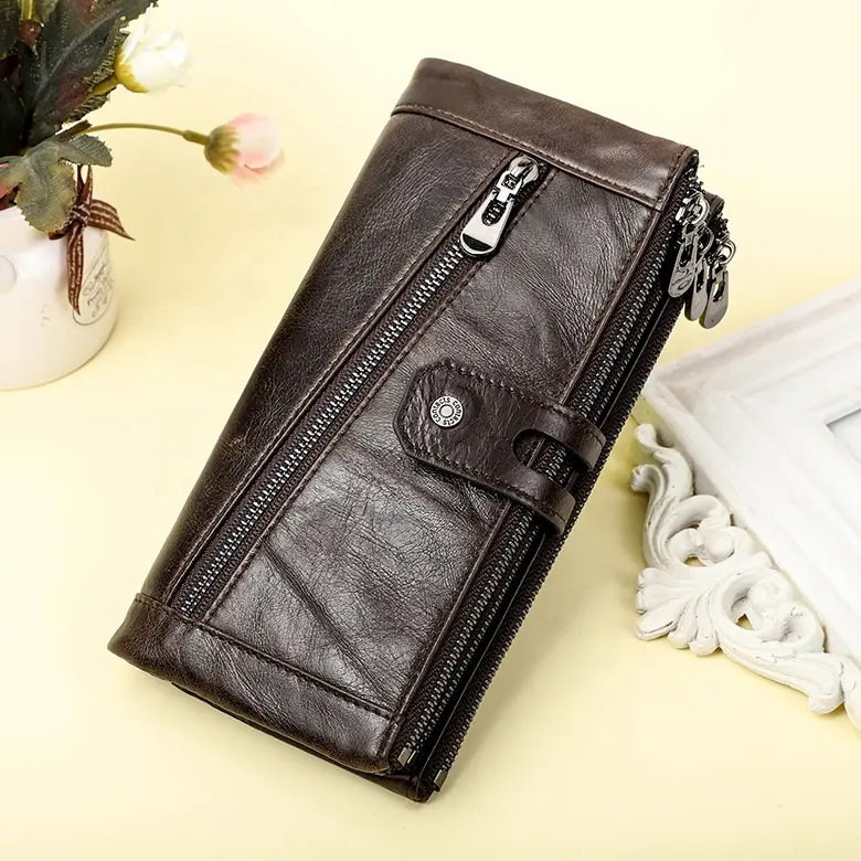 CONTACT'S Long RFID Wallet Men Genuine Leather Women Clutch Purse Mobile Phone Bags