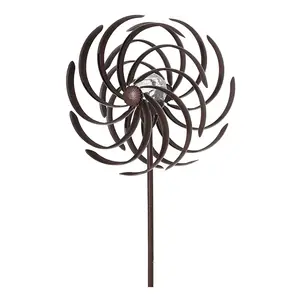 Oniya Multi-Color LED Lighting Powered Glass Ball Solar Willow Leaves Wind Spinner Metal Sculptures Outdoor & Garden Stake