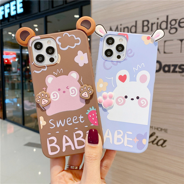 Cartoon Bear Phone case for iPhone 17 16 Pro Max Cute Rabbit Couple Set Soft Protective Cover