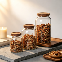 Vente en gros de bocaux de conservation alimentaire en verre borosilicate de haute qualité, faits à la main, de grande capacité, avec couvercle en bois d'acacia mangium