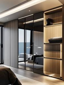 <span class=keywords><strong>Armadio</strong></span> su Misura con Design Gratuito, Telaio in Alluminio, Moderno e Lussuoso, Cabina <span class=keywords><strong>Armadio</strong></span> con Ante Scorrevoli a <span class=keywords><strong>Specchio</strong></span> per Camera da Letto - Product Image 6