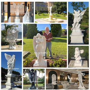 Statue d'ange en marbre <span class=keywords><strong>blanc</strong></span> sculptée à la main par MILY, taille réelle, grande sculpture en <span class=keywords><strong>pierre</strong></span> naturelle pour jardin extérieur, parc, villa, aménagement paysager - Product Image 4