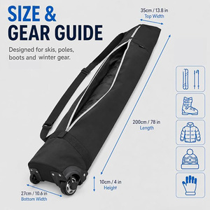 Extra Long <b>Ski</b> Bag Rolling Foldable Compact Riveted Wheel Base Reflective Stripe Padded Shoulder Strap Snowboard Travel Case - Product Image 2
