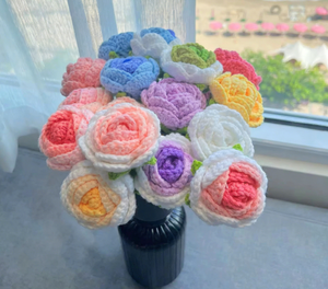 Bouquet di Fiori Artificiali all'Uncinetto con Stelo, Rose Colorate per Decorazioni Uniche per la Casa, Prodotto Pronto Y - Product Image 2