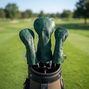 Housse <span class=keywords><strong>de</strong></span> tête <span class=keywords><strong>de</strong></span> club <span class=keywords><strong>de</strong></span> golf vert foncé pour driver, fairway, hybride, en cuir premium, ensemble <span class=keywords><strong>de</strong></span> housses <span class=keywords><strong>de</strong></span> tête <span class=keywords><strong>de</strong></span> golf personnalisées OEM - Product Image 1