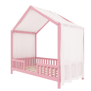 <span class=keywords><strong>Lit</strong></span> double pour tout-petits en forme de maison, <span class=keywords><strong>lit</strong></span> Montessori rose au sol avec baldaquin, adapté pour la chambre d'enfant, la crèche et la salle de jeux - Product Image 4