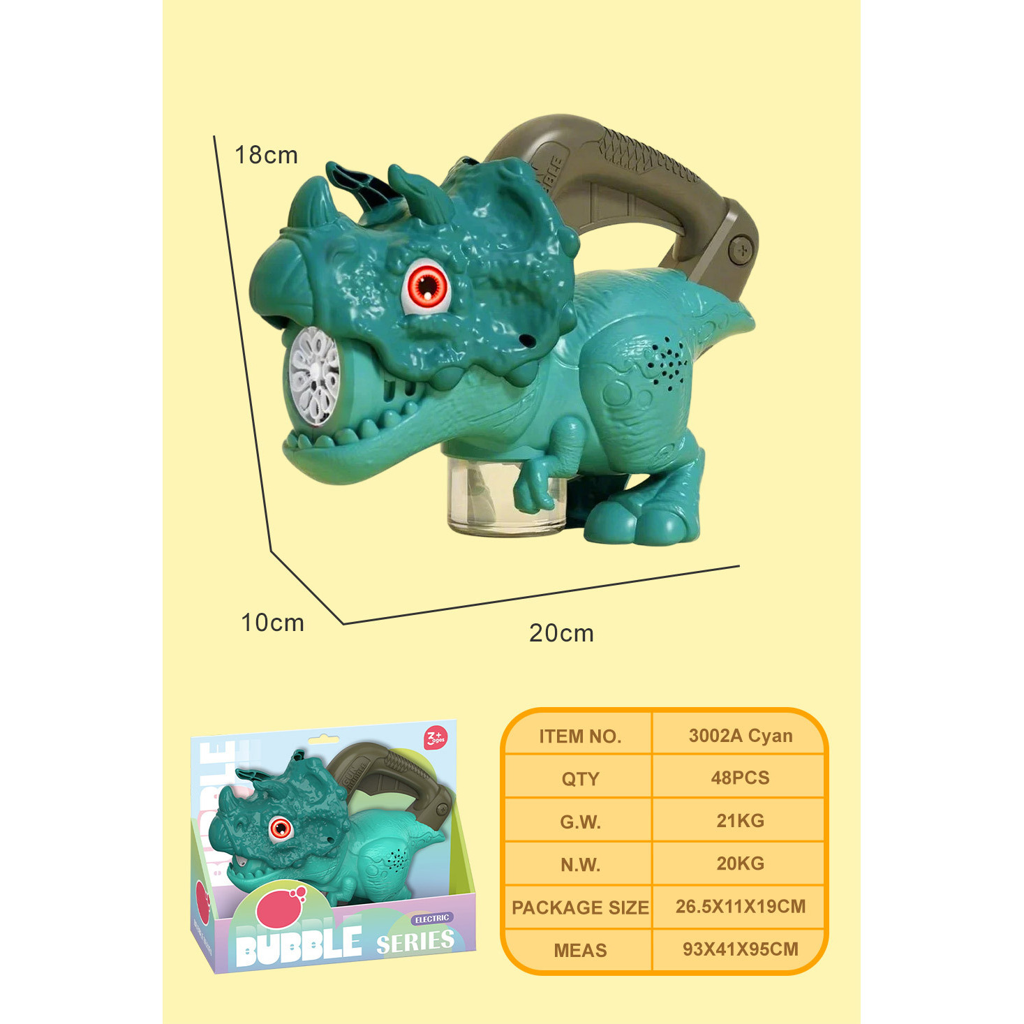 เครื่องทำฟองสบู่ไทรเซราทอปส์สีฟ้า ขนาด 90 มล. * 1 กล่องโชว์