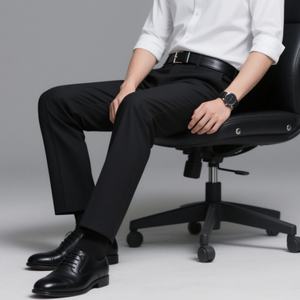 Pantalon de costume noir classique pour homme, coupe slim, pantalon de bureau formel - Confort extensible, infroissable - Product Image 2