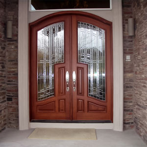Pintu masuk rumah utama lengkungan setengah bulat atas pintu kayu padat ganda desain pintu masuk kayu modern - Product Image 2