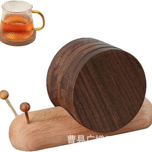 Posavasos de madera con forma de caracol, de madera de nogal, aislante del calor, tapete japonés para té, tapete de madera maciza antiescaldante - Product Image 5