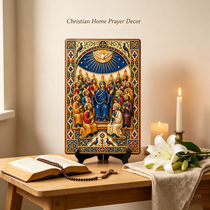 Placa Bizantina de Resina Personalizada con Pentacostés en Relieve 3D, Impresión UV, Espíritu Santo, <span class=keywords><strong>Paloma</strong></span>, María, Apóstoles, Bordo de <span class=keywords><strong>Pavo</strong></span> <span class=keywords><strong>Real</strong></span>, Regalo para Iglesia Católica - Product Image 5
