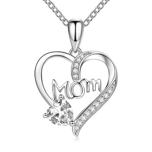 Ciondolo Cuore Mamma in Argento 925 Placcato Rodio con Cristalli e Strass, Regalo Romantico per Donne - Product Image 1