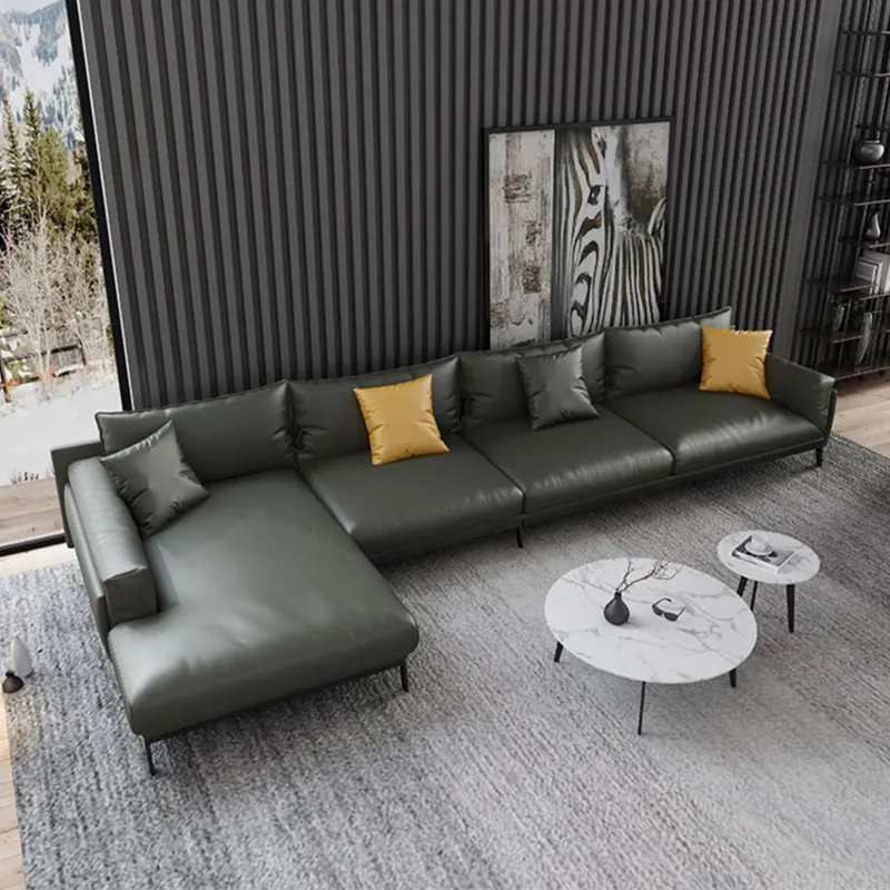 चमड़े के कोने सोफा सेट फर्नीचर आधुनिक अनुभागीय सोफे लक्जरी कमरे में रहने वाले होटल चमड़े के फर्नीचर