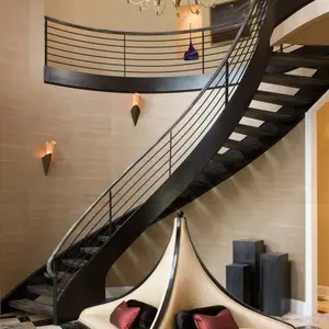 CBMMART 곡선 나선형 계단 실내 럭셔리 현대 가정 장식 유리 계단 나무 계단