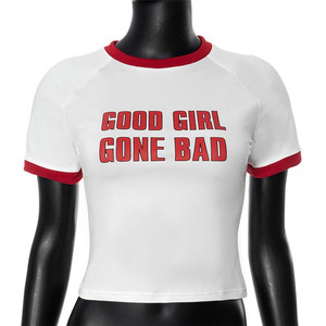 T-shirt bianche da donna con stampa a lettere e patchwork, girocollo, <span class=keywords><strong>maniche</strong></span> <span class=keywords><strong>corte</strong></span>, <span class=keywords><strong>crop</strong></span> <span class=keywords><strong>top</strong></span> estivi con grafiche hipster - Product Image 5