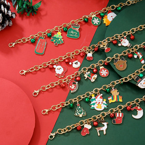 Bracelet porte-bonheur de Noël pour femmes, bijoux en alliage, pendentif de dessin animé, cadeau, cloche festive, perle, flocon de neige, renne - Product Image 3