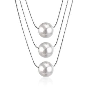 Collier à pendentif en perles plaqué or 18 carats PVD en acier inoxydable, trois rangs, pour femmes, vente en gros de bijoux de mode - Product Image 5