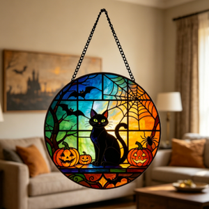 Meilleure vente transfrontalière en gros : Décoration murale en verre acrylique de Noël en forme de chat, à suspendre à la fenêtre, panneau en verre peint à la main pour la décoration intérieure - Product Image 2
