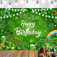 Décorations d'anniversaire et de la Saint-Patrick : Toile de fond printanière trèfle porte-bonheur, bannière et accessoires pour séance photo