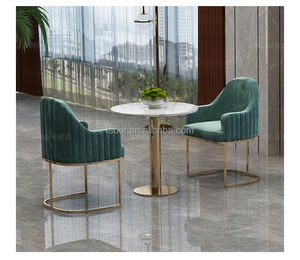 Silla de respaldo alto para restaurante, muebles de mesa redondos de mármol blanco, color dorado y rosa, para vestíbulo de Hotel - Product Image 5