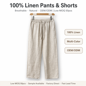<span class=keywords><strong>Pantaloni</strong></span> da <span class=keywords><strong>Uomo</strong></span> in <span class=keywords><strong>Lino</strong></span> 100% Design Europeo Vestibilità Ampia Vita Elastica Peso Medio Fronte Piatto Eco-Friendly Stile Urbano Servizio OEM - Product Image 1