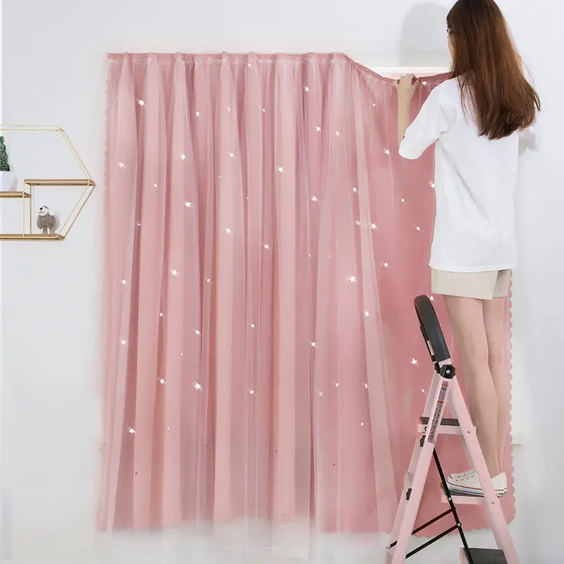 Punch Free Blackout Curtains living room drape home Girl bedroom Tulle for windows sheer Lace curtain Opaque tapestry