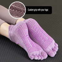 Chaussettes de yoga à cinq orteils avec logo personnalisé, antidérapantes, chaussettes de Pilates avec talon ouvert pour l'entraînement en studio