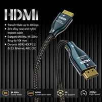 Câble HDMI 2.1 8K 48 Gbit/s avec revêtement électrolytique, alliage de zinc bleu, tressé en nylon, VRR, ALLM, plaqué or, OEM en vrac pour moniteur de jeu