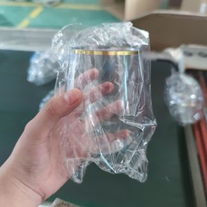 Pet 12oz Gold Rose Rim Diamond Egg Shaped BPA-Free <b>Unbreakable</b> Disposable Shatterproof Recycled Plastic Stemless Wine <b>Glasses</b> - Product Image 6