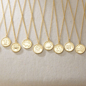 Daidan-collar con signo del zodiaco, gargantilla de doble cara, chapado en oro de 14K, moneda personalizada de plata, logotipo personalizado, Horóscopo - Product Image 1