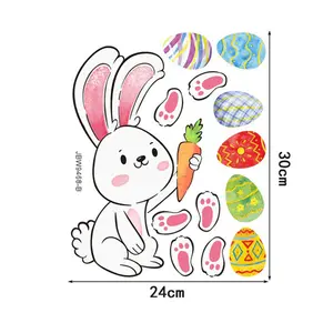 Joyeux pâques lapin oeuf autocollant électrostatique fenêtre verre sans colle réfrigérateur autocollant décoration de la maison centre commercial pâques mur autocollants