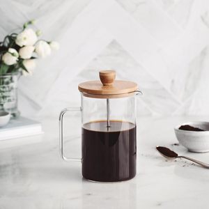 Eco-Friendly Transparent French Press <b>Coffee</b> Maker with Lid High Borosilicate Glass Bamboo Handmade Mouth Blown Airtight - Product Image 5
