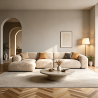 Ensemble de canapé modulaire en forme de L avec chaise longue, rembourrage en tissu et éponge, table basse en pierre - Meubles de salon modernes