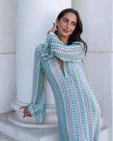Nouvelle Robe Bohème 2025 Colorée à Col V et Manches Longues, Cache-Maillot Bikini, Paréo ou Robe de Plage en Crochet pour Femme