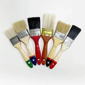 Cepillo de cerdas naturales para pintura Industrial, mango de madera con cola roja plana, cabeza de cepillo de pelo de cerdo, muestra gratis