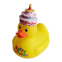 Vente en gros canards en caoutchouc garçons filles douches de bébé faveurs canard avec chapeau à gâteau JOYEUX ANNIVERSAIRE cadeaux enfants jouets de bain flotteur de piscine