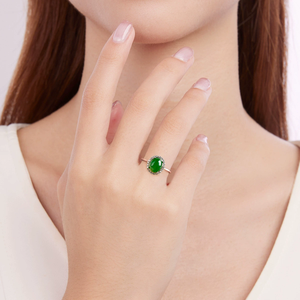 S925 <b>silver</b> <b>ring</b> set with natural A-grade jadeite <b>emerald</b> large faceted gemstone, icy-grade jade, luxurious women's <b>ring</b> - Product Image 4